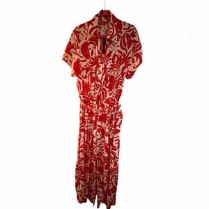 Fashion Nova Red and Cream Floral Maxi Dress